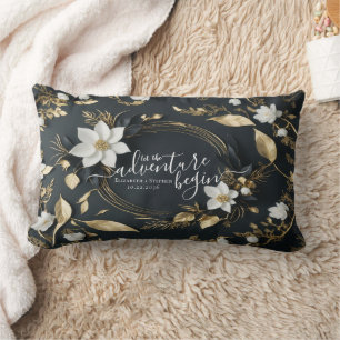 Almofada Lombar Casamento Dourado e preto branco Elegante