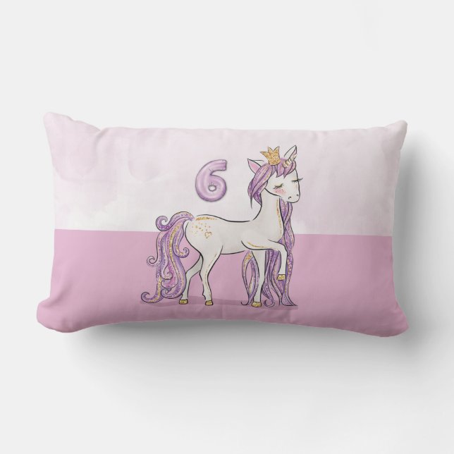 Almofada Lombar Cavalo Rosa De Aniversário Com 6 De Nome Personali (Frente)