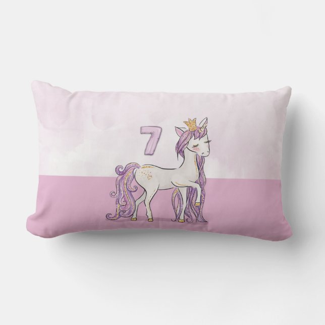 Almofada Lombar Cavalo Rosa De Aniversário Com 7 De Nome Personali (Frente)