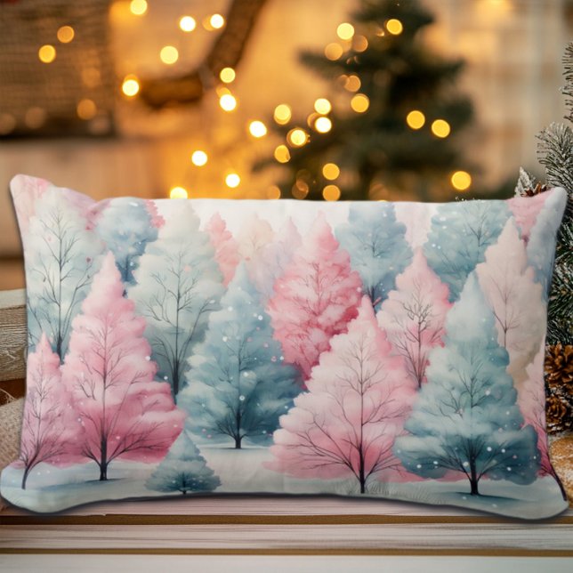 Almofada Lombar Cena de inverno das Árvores de Quartel e Rosa (Criador carregado)
