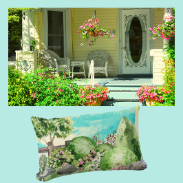 Almofada Lombar Cena de Jardim de Aquarela