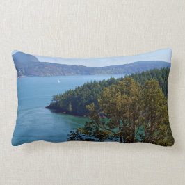 Almofada Lombar Cena natural, cena de água, azul e verde florestal
