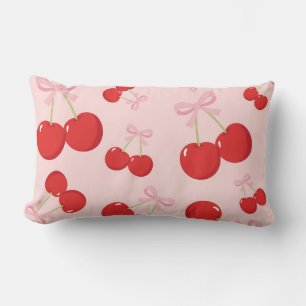 Almofada Lombar Cerejas Vermelhas com Laço Rosa Coquette Cottage C