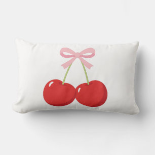 Almofada Lombar Cerejas Vermelhas com Laço Rosa Coquette Cottage C