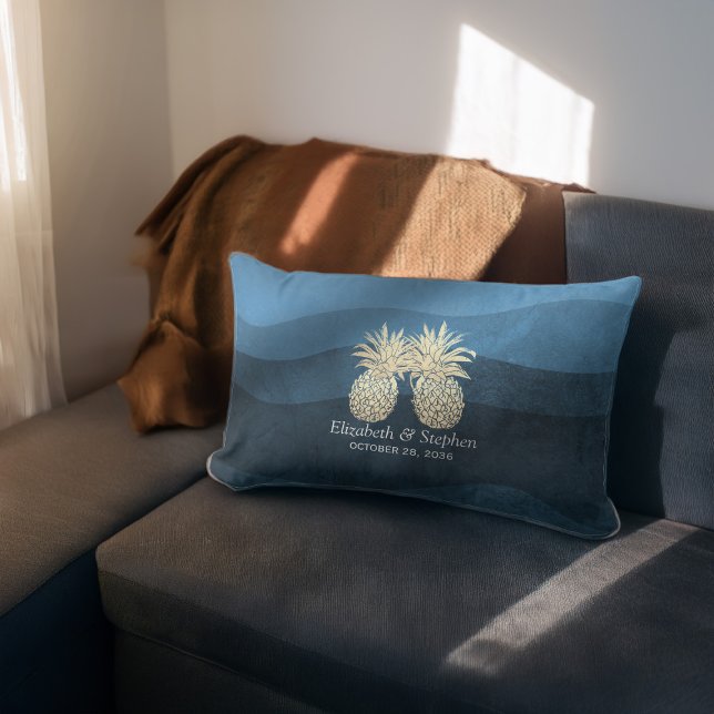 Almofada Lombar Chá de casamento Casal de abacaxi Dourado Azul Mod (Criador carregado)