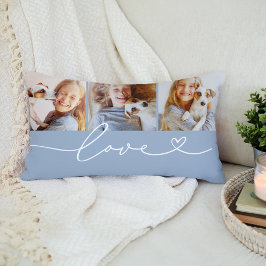 Almofada Lombar Chambray Azul Amor Coração Script 3 Foto