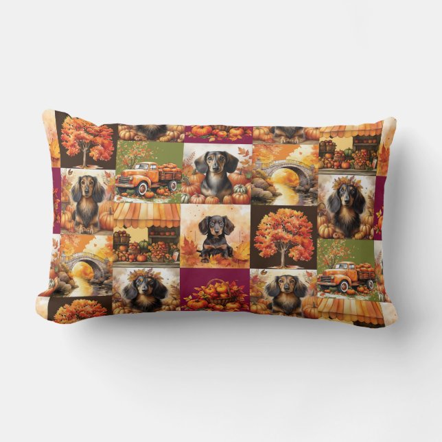 Almofada Lombar Charme de outono: Dachshols e Cenas de Queda (Frente)