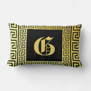 Almofada Lombar Chave grega de brilho luxuoso monograma dourado l 