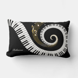 Almofada Lombar Chaves personalizadas do piano e notas Dourados da