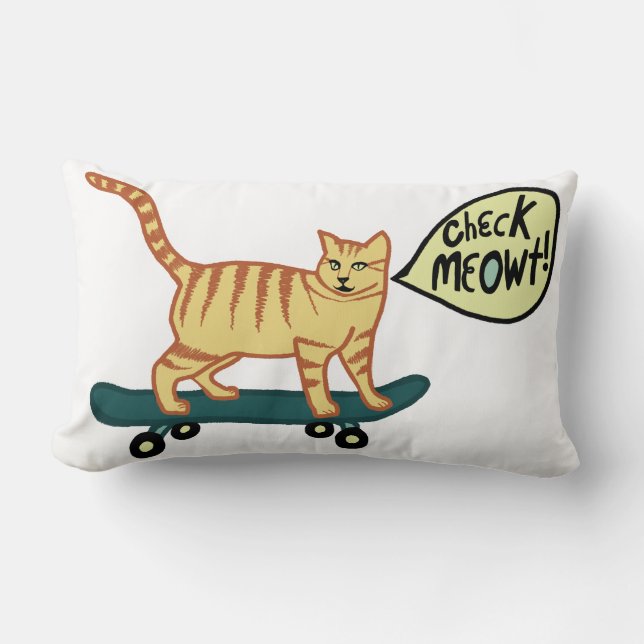 Almofada Lombar Check Meowt Punny Skateboard Tabby Cat (Frente)