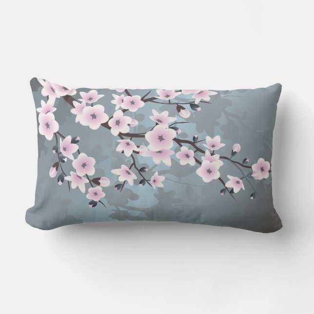 Almofada Lombar Cherry Blossomo Floral Dusty Pink Azul (Frente)