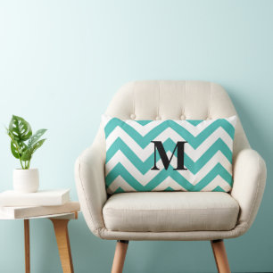 Almofada Lombar Chevron Azul com Monograma