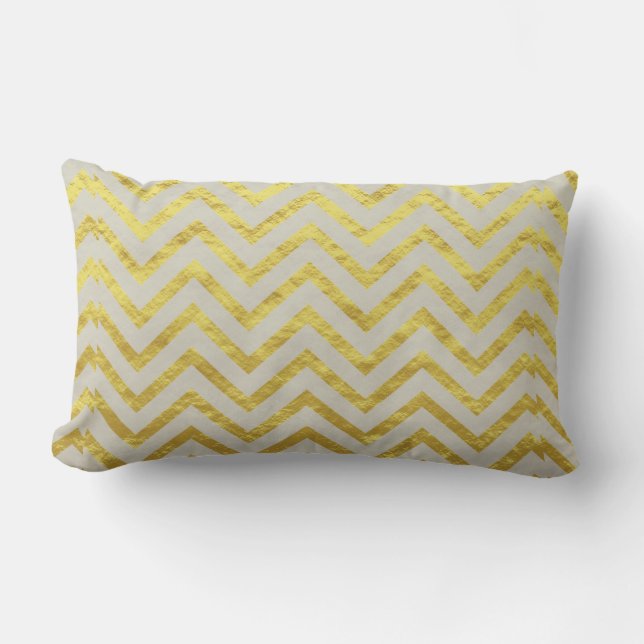 Almofada Lombar Chevron Cinza De Folha De Ouro, Chic Real (Frente)