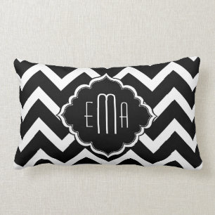 Almofada Lombar Chevron Zigzag Branco E Preto Monograma