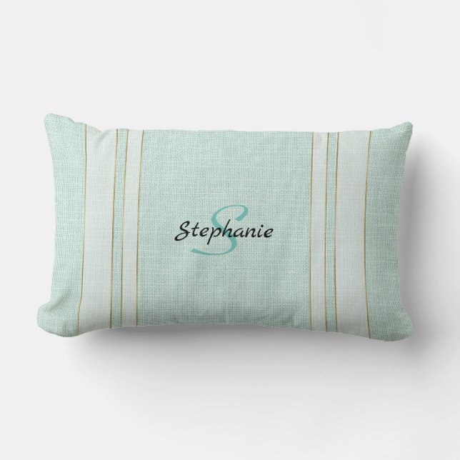 Almofada Lombar Chic Aqua Linen Olhe com Monograma (Frente)
