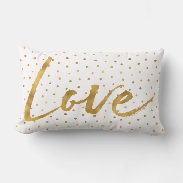 Almofada Lombar Chic Dourado White Dots Love (Frente)