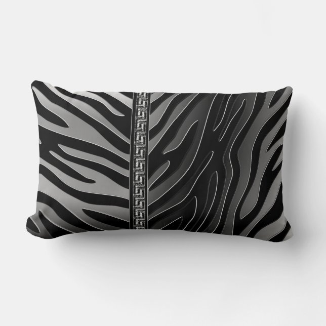 Almofada Lombar Chic Elegant Digital Ombro Cinza Zebra Negra (Frente)