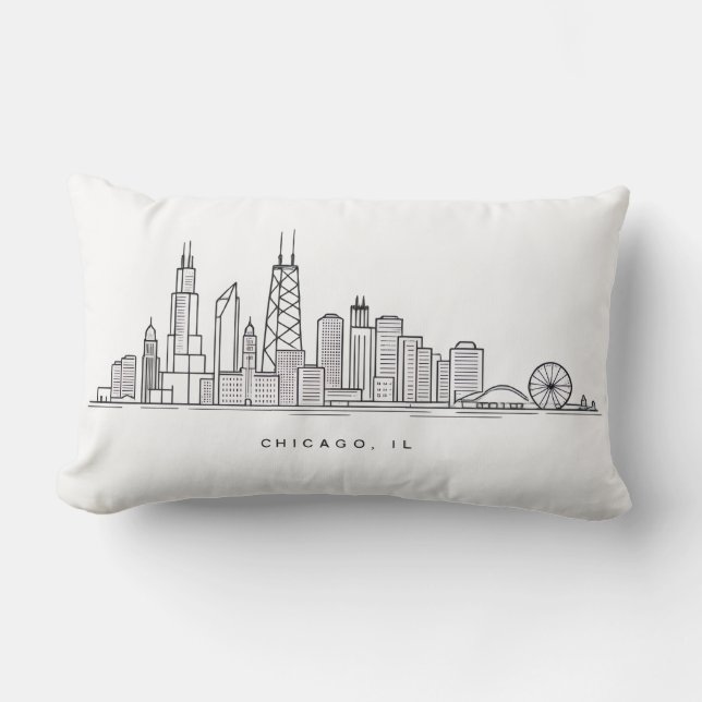 Almofada Lombar Chicago IL Cityscape Illustration (Frente)