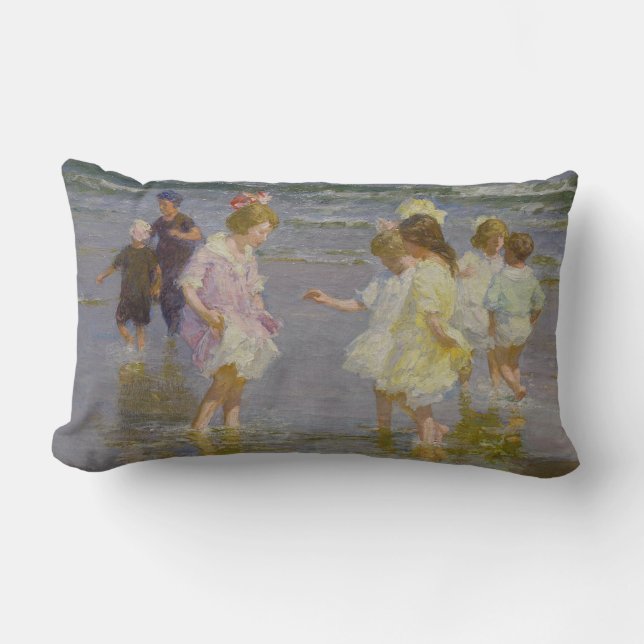 Almofada Lombar Children Wading on the Beach (por E.H. Potthast) (Frente)