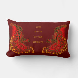 Almofada Lombar China Dragon vermelho e design de ouro