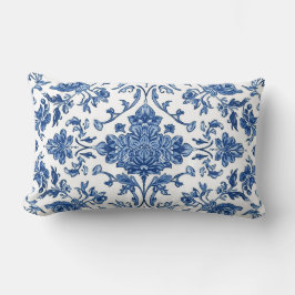 Almofada Lombar Chinoiserie Floral Azul Aquarela Branca