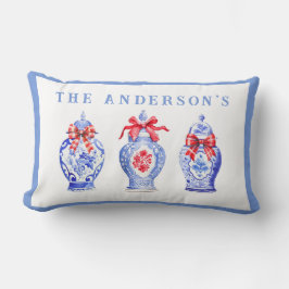 Almofada Lombar Chinoiserie Ginger Jar com Arco Vermelho