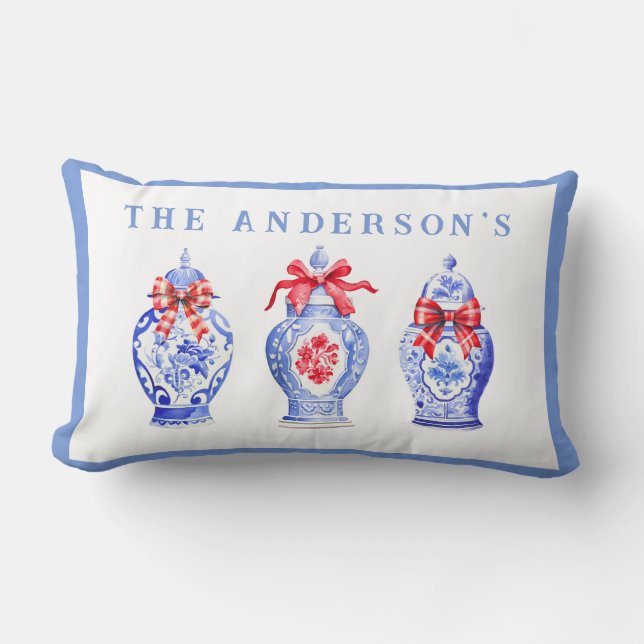 Almofada Lombar Chinoiserie Ginger Jar com Arco Vermelho (Frente)