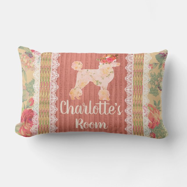Almofada Lombar Chique Floral Poodle Com Rosas (Frente)