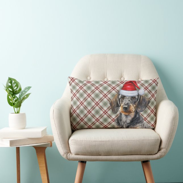 Almofada Lombar Christmas Dog Lover Wire Coated Dachshund Plaid (Cadeira)
