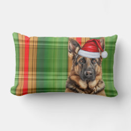 Almofada Lombar Christmas German Shepherd Red Green Plaid Holiday