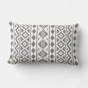 Almofada Lombar Cinza Aztec Essence Pattern III em Branco