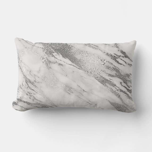 Almofada Lombar Cinza Branca Prata Monocromática Glam (Frente)