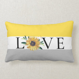 Almofada Lombar Cinza Chic Sunflower Amarelo Amor