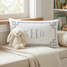 Cinza Claro e Branco Greek Key | Monogramado