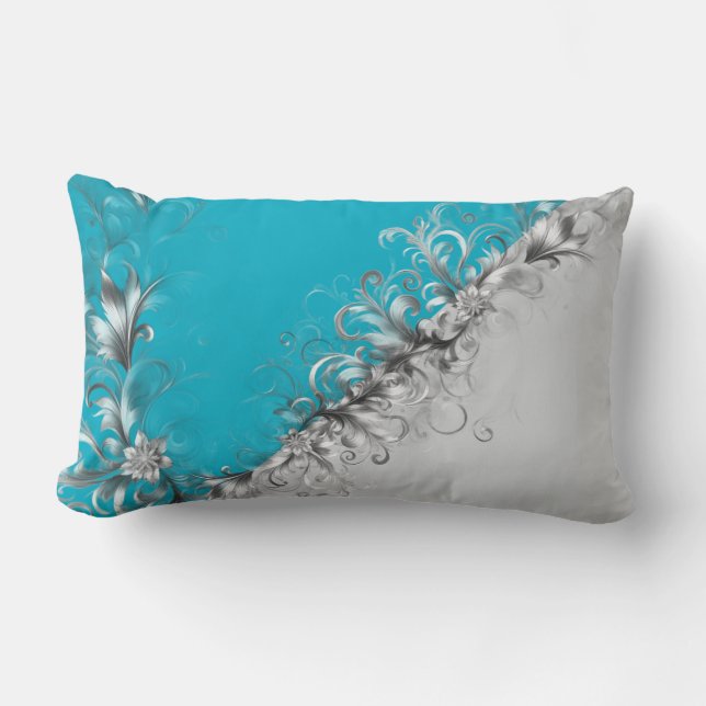 Almofada Lombar Cinza Contemporâneo e Decoração Turquesa (Frente)