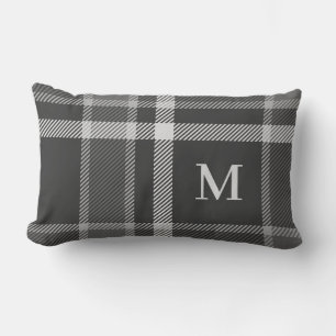 Almofada Lombar Cinza de carvão negro Xadrez de artan com monogram