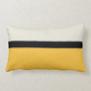 Almofada Lombar Cinza de Prata Amarela Moderna Stripes Negras