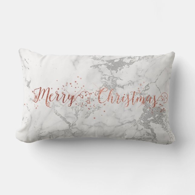 Almofada Lombar Cinza Dourada Silver White Marble Feliz Natal (Frente)