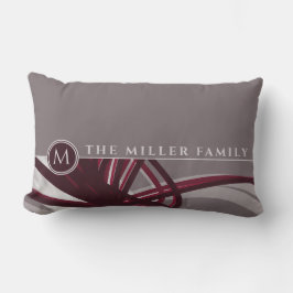 Almofada Lombar Cinza e Abstrato de Borgonha | Monograma | Nome da