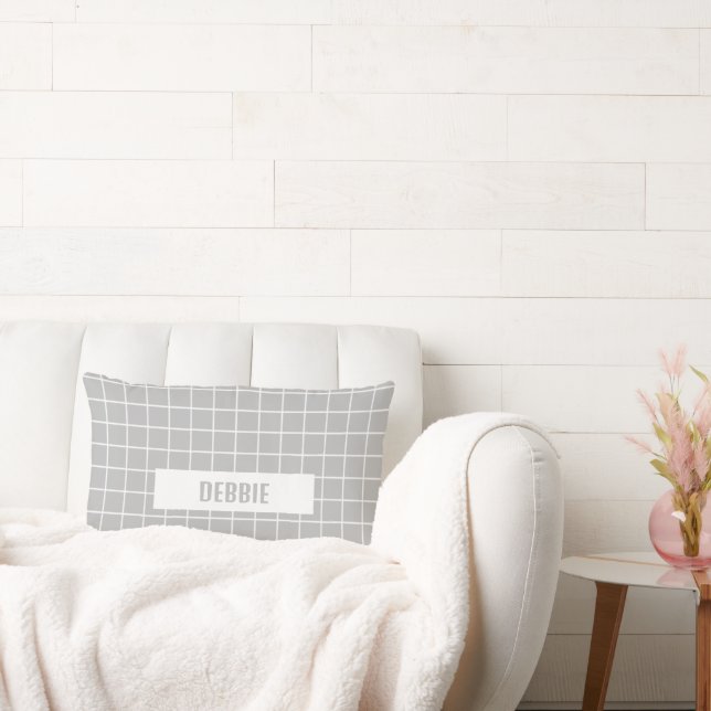 Almofada Lombar Cinza e blocos de azulejo brancos personalizados (Sofá)