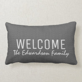 Almofada Lombar cinza escura moderna, burla de boas-vindas, monogr