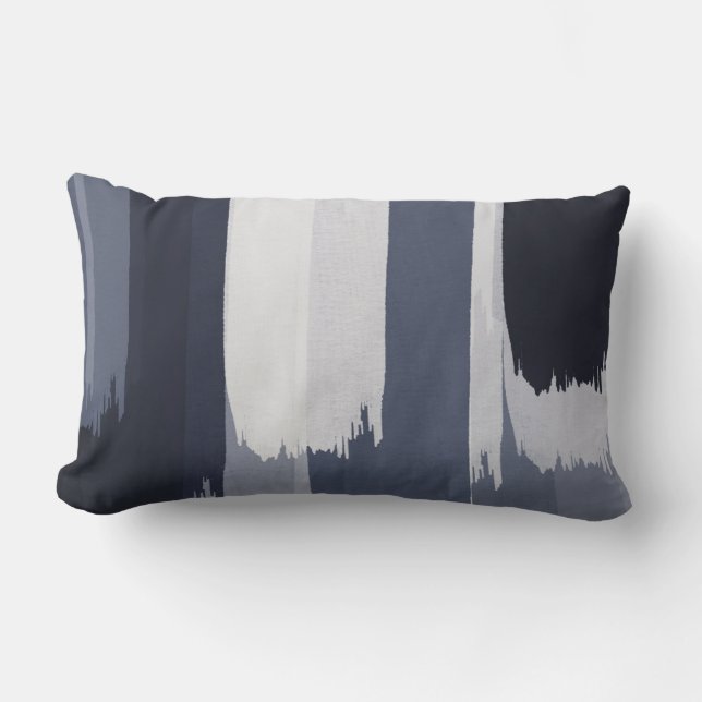 Almofada Lombar Cinza Indigo Brushstrokes Azuis (Frente)