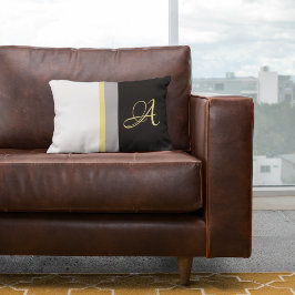 Almofada Lombar Cinza Monograma Amarelo Trendy Stripes Negras