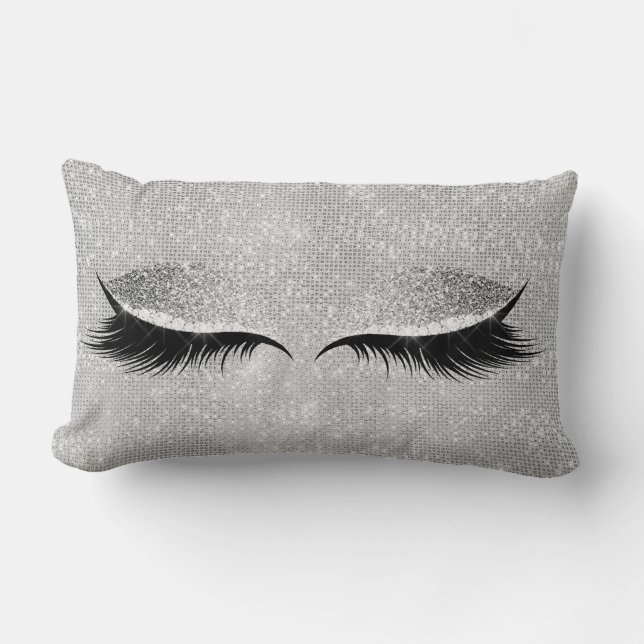 Almofada Lombar Cinzas De Prata Glam Preto Com Lâmpada De Lata Pre (Frente)