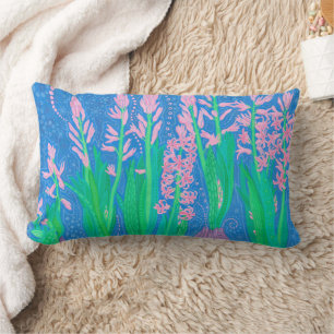 Almofada Lombar Cinzas Rosa Flores de Mola Pintura de Arte Floral