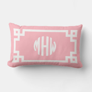 Almofada Lombar Círculo Branco Rosa Monograma Chave Grega DIY BG