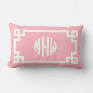 Almofada Lombar Círculo Branco Rosa Monograma Chave Grega DIY BG