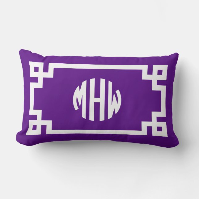 Almofada Lombar Círculo Branco Roxo Monograma Chave Grega BG DIY (Frente)