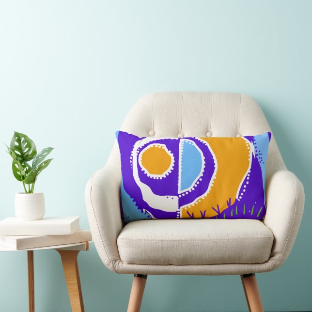 Almofada Lombar Círculo Étnico do Sol - Turquesa Azul - Laranja (Cadeira)