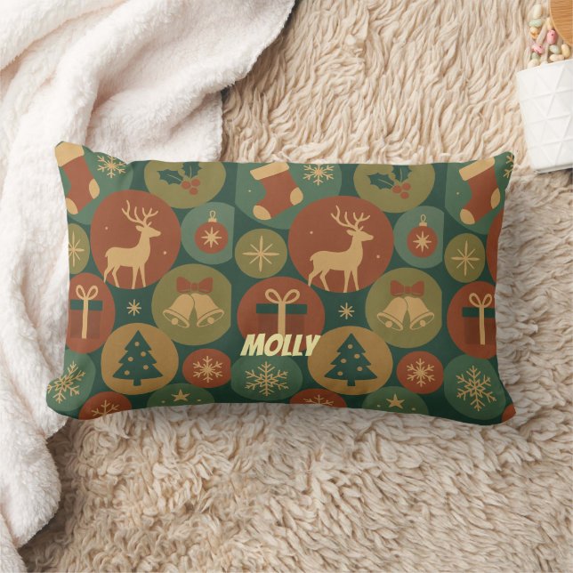 Almofada Lombar Círculos de Natal Nome Personalizado (Cobertor)